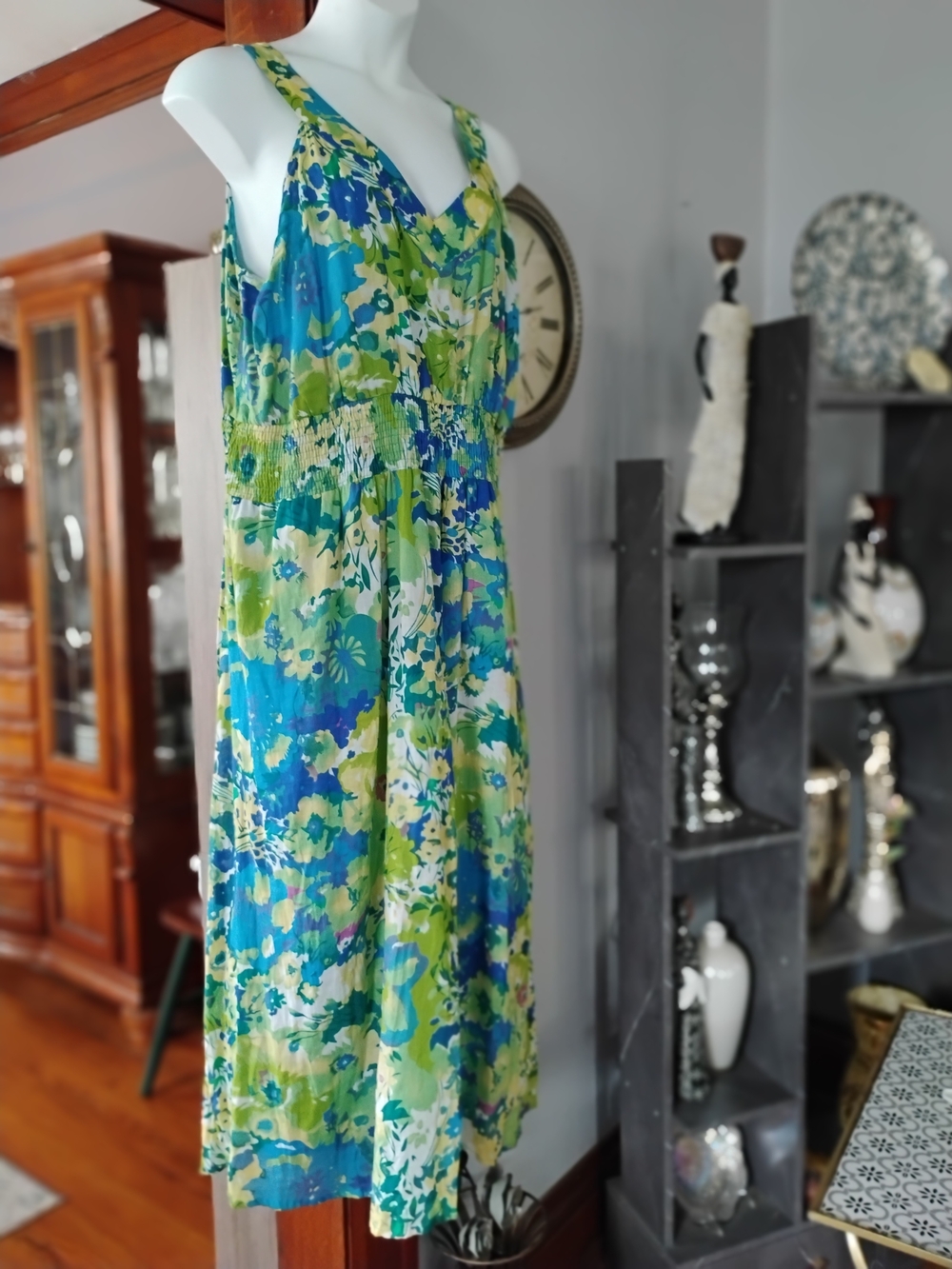 Anthony Richards Blue and Green Floral Midi Dress